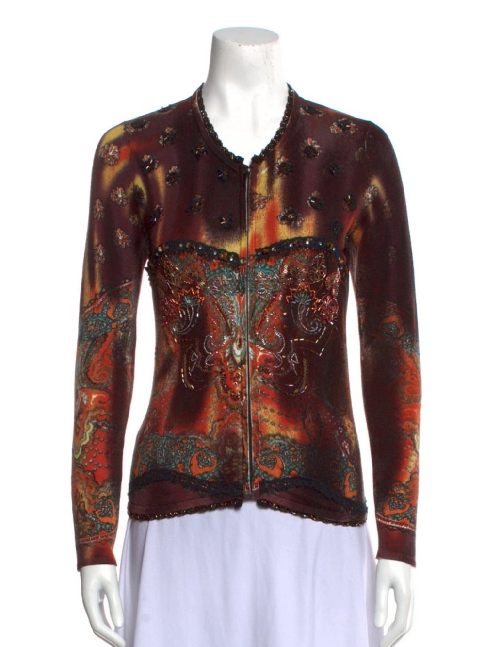Alberto Makali Multicolor Embellished Printed Zip-Front Top